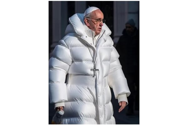 Генерирана от изкуствен интелект снимка на папа Франциск, облечен в яке на модния гигант "Баленсиага"