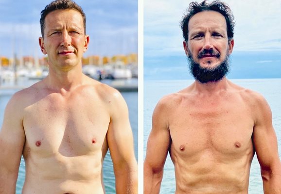 Стефан Иванов преди (вляво) и след плаването - след експедицията отслабва с 10 кг. Колажи: Авторката