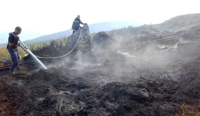 Пожарникари гасят останалите огнища на Витошко лале.
СНИМКИ: ГЕРГАНА ВУТОВА