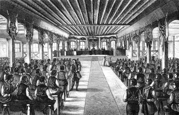 Заседание на Народното събрание в Търново, гравюра, 1879 г.
