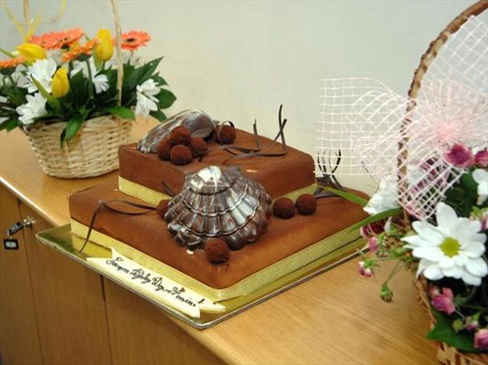 Внушителна торта - вкусна и украсена с шоколадови миди, пристигна още вчера в редакцията за рождения ден на вестника. Поднесена бе от “Еврошанс”. 
СНИМКА: ЙОРДАН СИМЕОНОВ