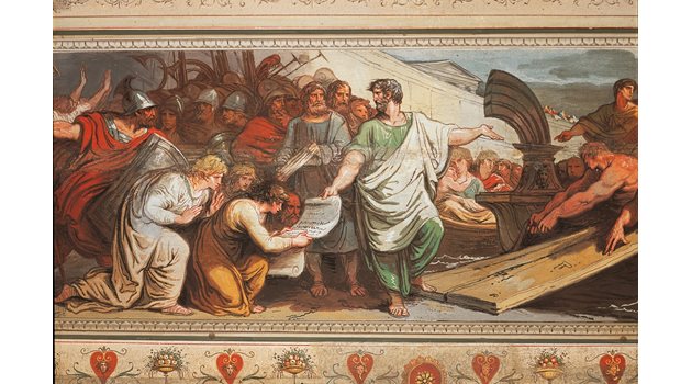 Рисунка на италианския художник Джани Феличе (XIX век), която изобразява как Нума запознава римляните със законите на Рим, диктувани му от нимфата Егерия.