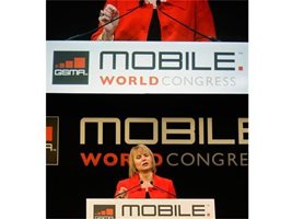 Шефката на Yahoo Каръл Бартс говори пред световния конгрес за мобилни технологии в Барселона.