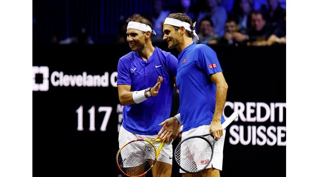 Федерер избра големия си съперник Рафаел Надал за партньор в последния си мач. Снимки: Ройтерс