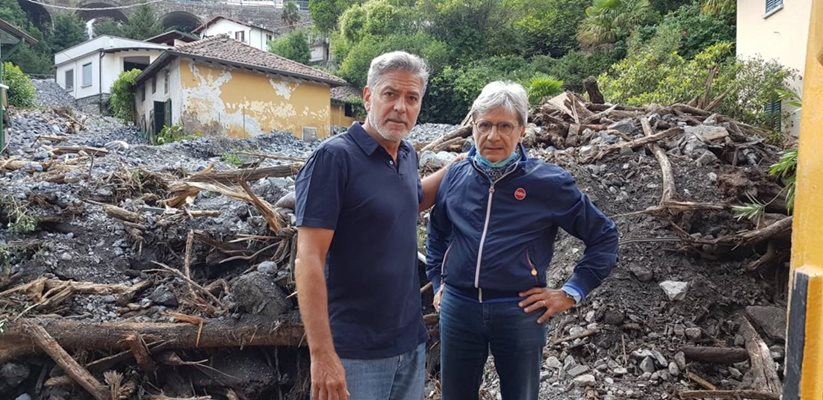 Джордж Клуни с кмета на Лальо Роберто Поци СНИМКИ: Фейсбук