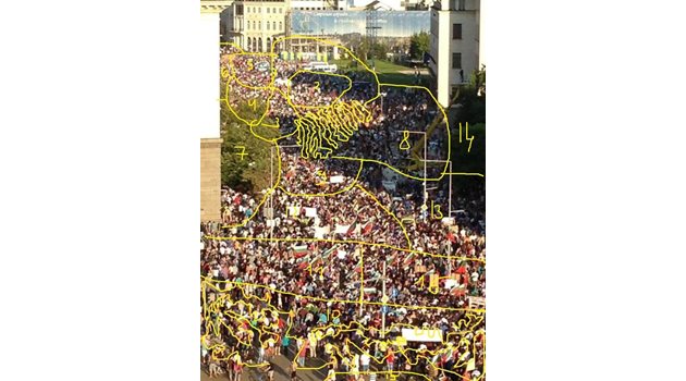 Снимка от протестите през 2013 г., на която Димчев е преброил малко под 3000 души.