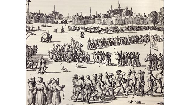 Триумфално посрещане на освободените роби от Африка. Холандска гравюра от XVII век.