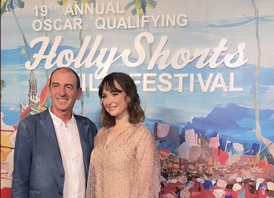 Димитър Маринов и Милана Вайнтруп на фестивала HollyShorts, където бе холивудската премиера на независимия филм "Сельодка"