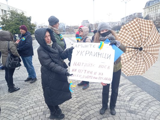 Участниците в акцията издигнаха плакати в подкрепа на своите сънародници в Украйна.