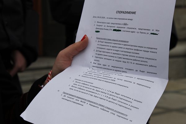 Споразумението, което Манолова и адвокатите й са изготвили.