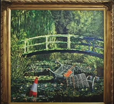 Картината на британския уличен художник Банкси "Покажи ми Моне" бе продадена на търг в Лондон за 9,8 милиона долара КАДЪР: Youtube/The Indipendent
