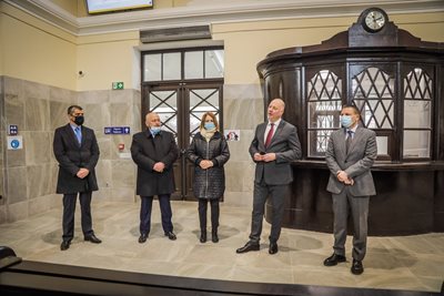 Zhelyazkov (second from right to left) during the inauguration of the commissioning of two new locomotives 