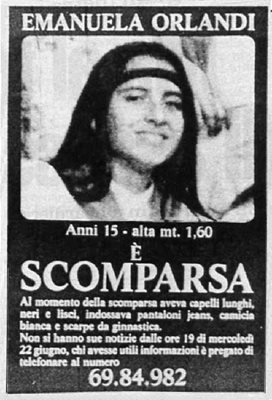 Плакат с изчезналата Емануела Орланди през 1983 г.