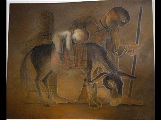 Една от картините на Димитър Лалев, вдъхновени от библейски сюжет. В късния си период той предпочита наивизма и иконописа.
