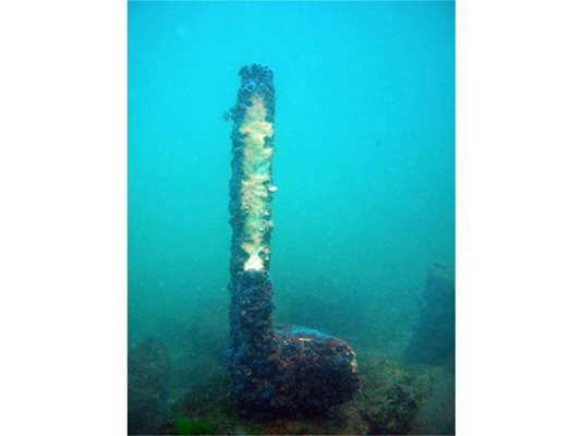 Мраморен обелиск, сниман на морското дъно.
СНИМКИ : АРХИВ НА НИМ И  ЛИНА ГЛАВИНОВА 
