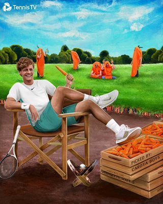 “Морковена картина”, създадена от Тенис ТВ, след като Яник Синер спечели първия си турнир “Мастърс 1000” – в Канада през август 2023 г.