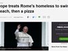 Папа Франциск глези бездомници с плаж и пица