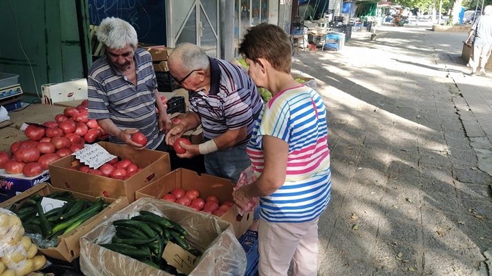 От рано в неделя на пазара на улица "Младежка" в Пловдив клиенти купуват розови домати от района на Петрич, чиято цена върви между 1,50 и 4 лева за по–едрите.