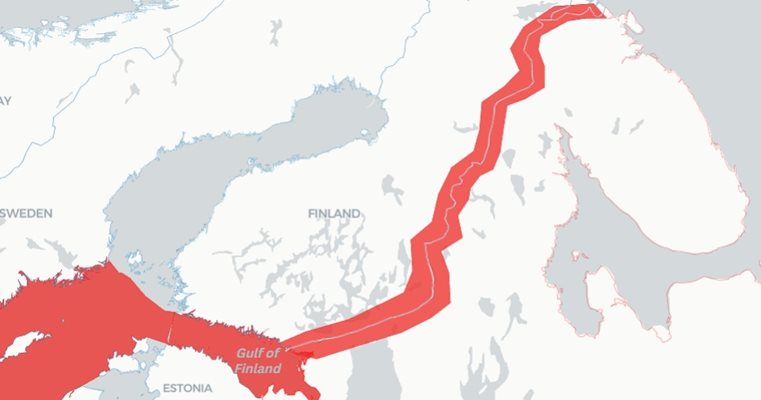 Първата карта на "Нюзуик" чертае като възможен фронт сухопътната граница на Финландия с Русия