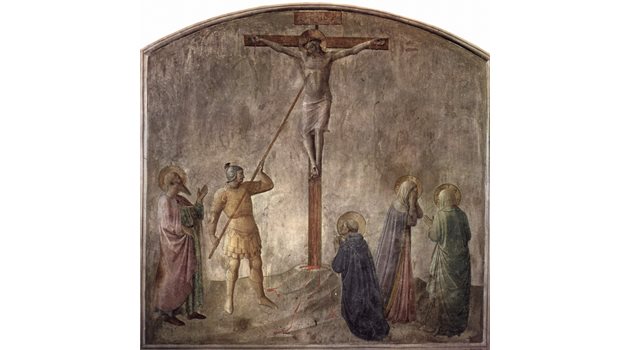 Лонгин пробожда Исус на кръста и бликналата вода и кръв потвърждават, че смъртта е настъпила. 