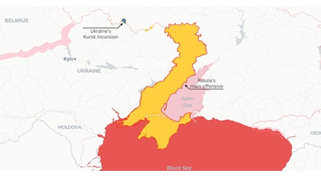 Третата карта описва, че нахлуването в Украйна може да възпламенителни Черно и Азовско море