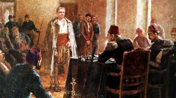На репродукцията - картината на Калина Тасева, “Васил Левски пред турския съд”