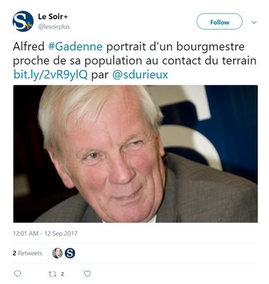 кметът на Мускрон Алфред Гаден Факсимиле: Туитър/Le Soir+?