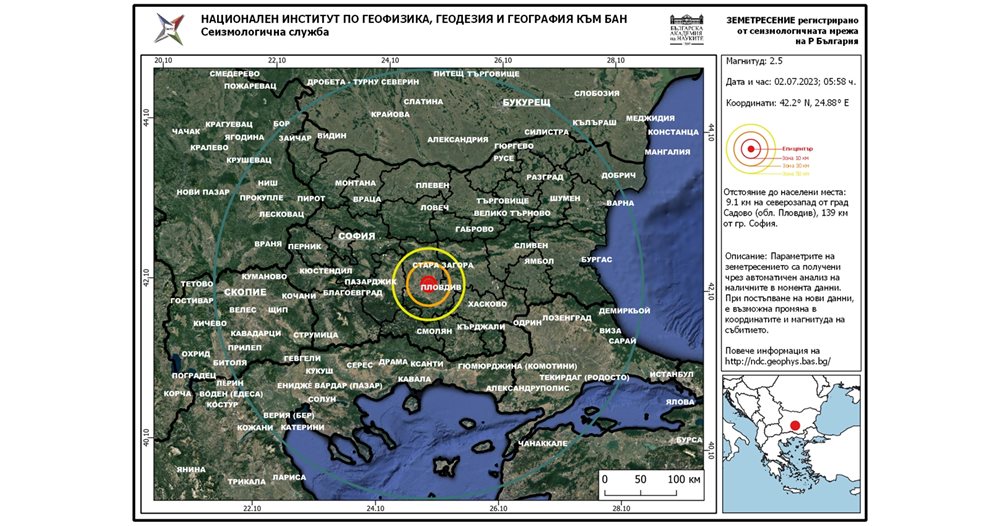 Magnitude 2.7 Earthquake Strikes Near Plovdiv with No Casualties or Damage Reported