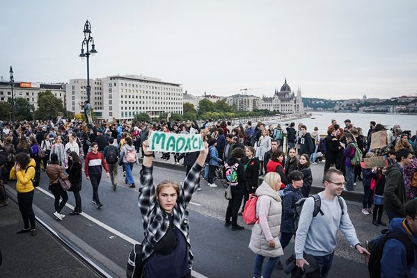 Унгарци протестират в Будапеща в подкрепа на учители, борещи се за по-високи заплати.