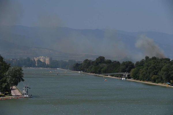 Пожар лумна около Гребната база в Пловдив, евакуират хора от хотел (Снимки, видео)