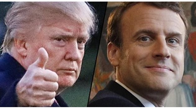 Френският президент Еманюел Макрон (вдясно) е вложил особено значение в ръкостискането си с президента на САЩ Доналд Тръмп. Снимка Фейсбук