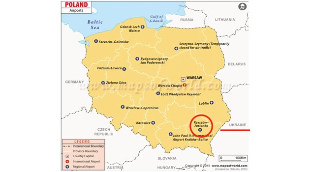 Полското летище Жешов, където са пристигали доставките от България е на 70 километра от границата с Украйна.