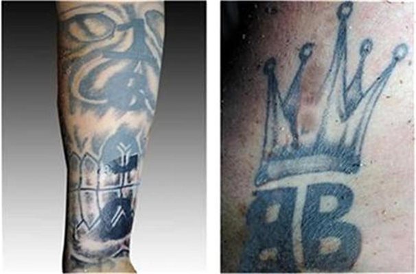 Снимки на две от татуировките, разпространени от МВР.
