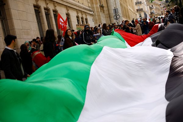 Protesters outside the Sorbonne against the war in Gaza PHOTO: Reuters