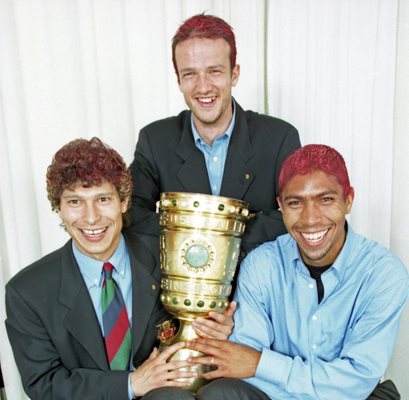 Трите звезди - Балъков, Бобич и Елбер, с купата на Германия през 1997 г.