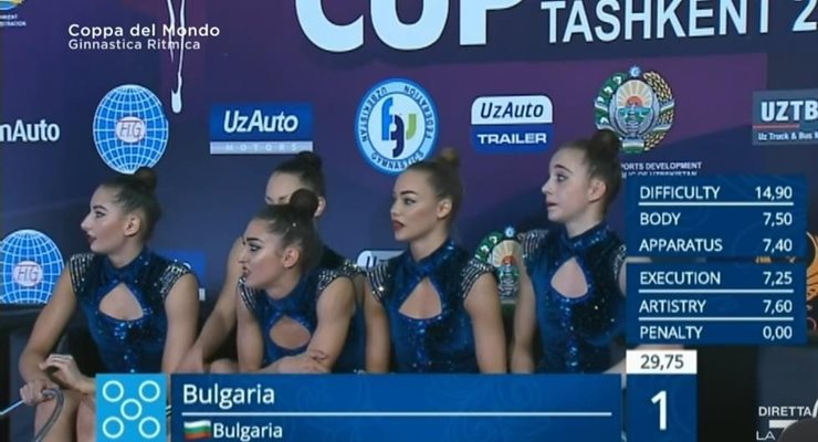 Момичетата от българския ансамбъл по художествена гимнастика СНИМКА: БФХГ