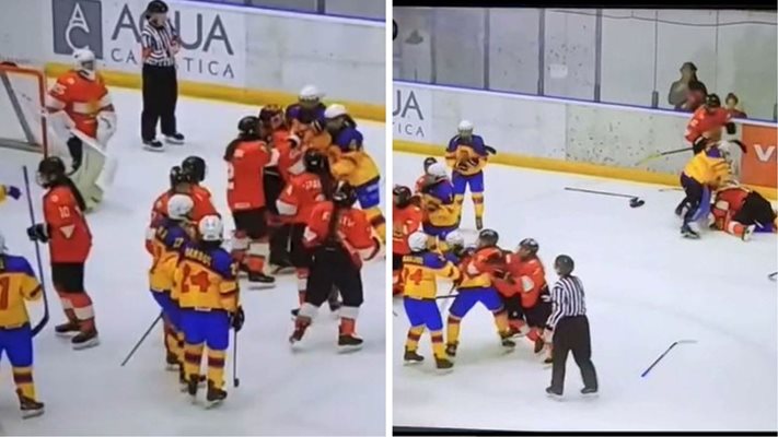 (ВИДЕО) Вижте масовия бой между българските националки по хокей на лед и румънките