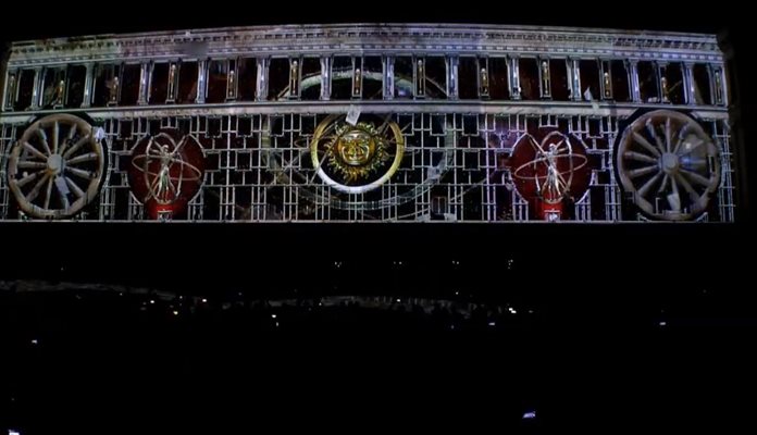 Върху фасадата на Министерския съвет беше прожектиран спектакъл, който разказва за европейското културно наследство. Кадър: Фейсбук
