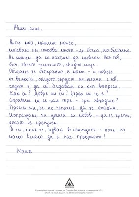Писмото на Галина Георгиева до убития й син Стефан