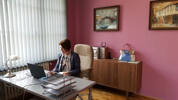 Татяна Дончева в кабинета си в новия партиен офис на “Витошка”, предоставен на “Движение 21” от областната управа в София.