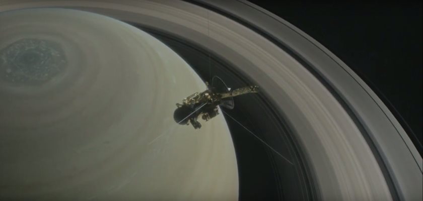 Космическият апарат на НАСА "Касини" се разпадна атмосферата на Сатурн. Кадър: Youtube/NASA Jet Propulsion Laboratory