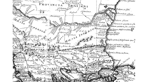 Тракийските земи в карта на Йохан Кристоф Харенберт (1741) (в десния край е изписан Марцианополис).