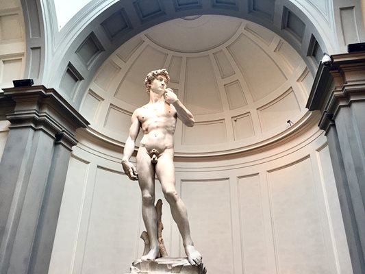 Оригиналната статуя Давид на Микеланджело в галерията на Академията
