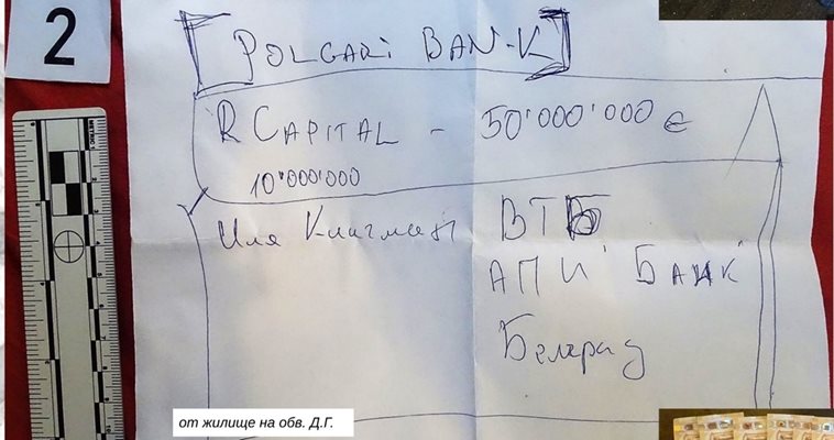 Това е бележка с банки, намерена в дома на Дилиян Георгиев.