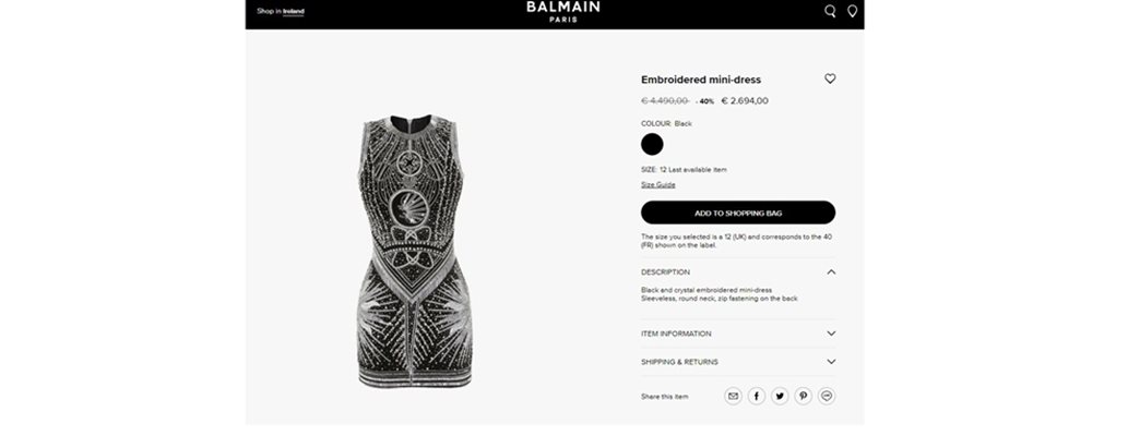 Цената на роклята на изпълнителката в официалния сайт на бранда