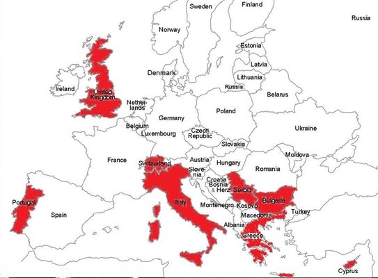 С червено са отбелязани европейските страни, в които не искат и да чуят за нападателя