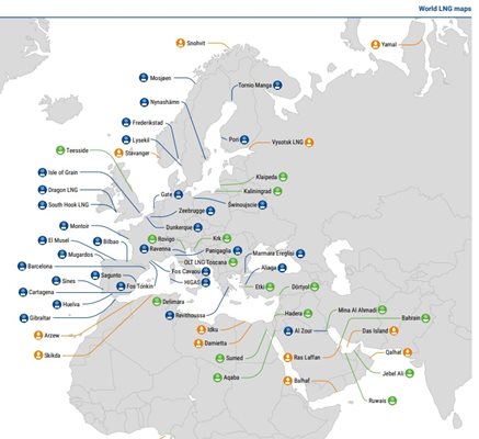 Терминали за LNG към момента.

Източник: GIIGNL Annual Report