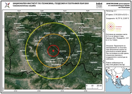Земетресение беше регистриано край Пазарджишко Снимка: Националния институт по геофизика, геодезия и география към БАН.