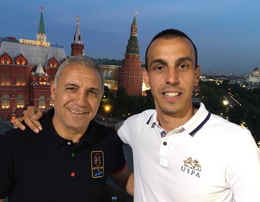 С Христо Стоичков по време на Мондиал 2018 с поглед към Червения площад