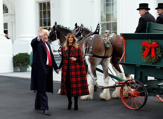 Доналд Тръмп и съпругата му Мелания посрещат коледното дърво за Белия дом СНИМКИ: Ройтерс